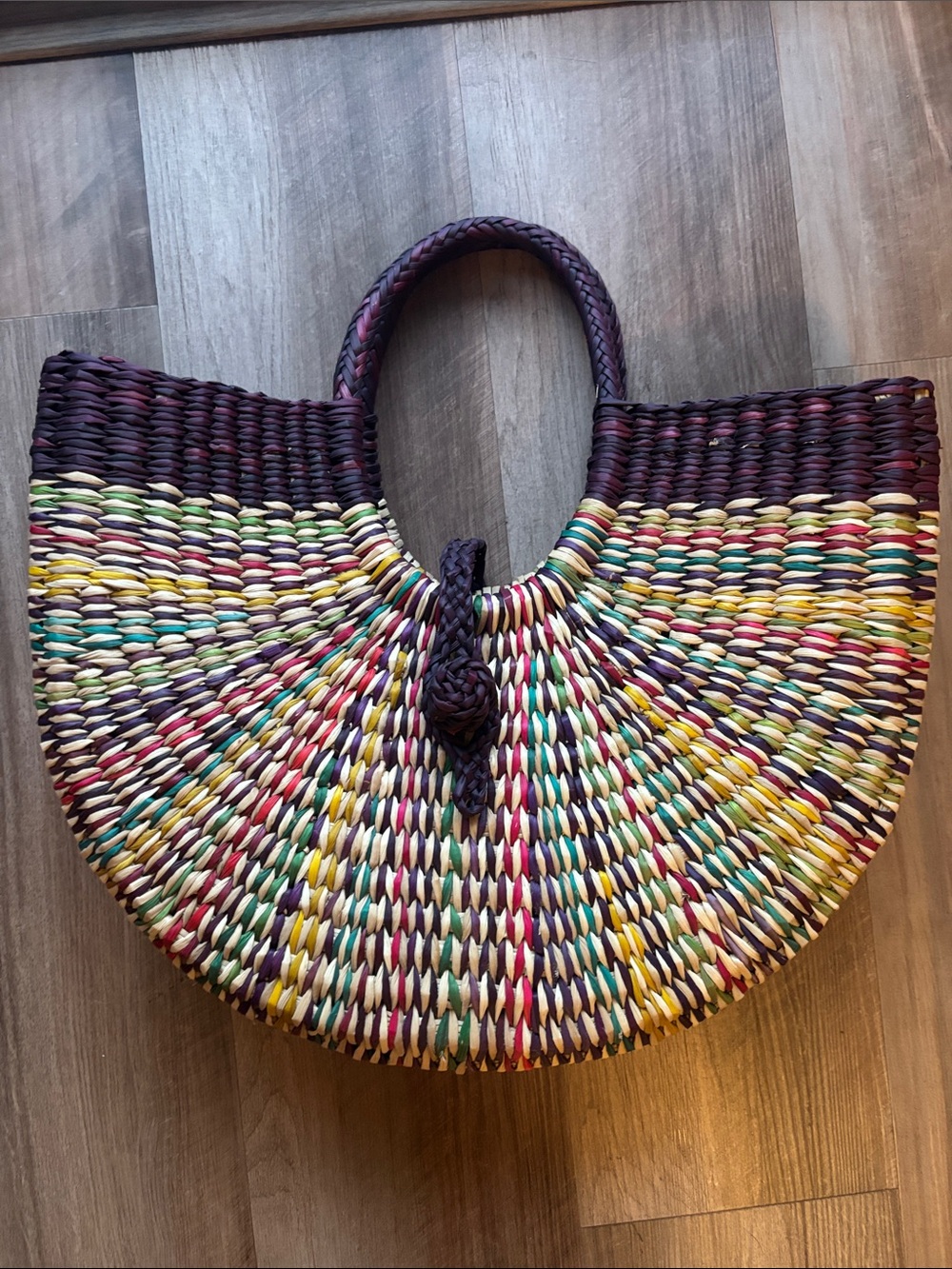 Multicolor Woven Semi-Circle Tote Bag - Stylish Summer Handbag